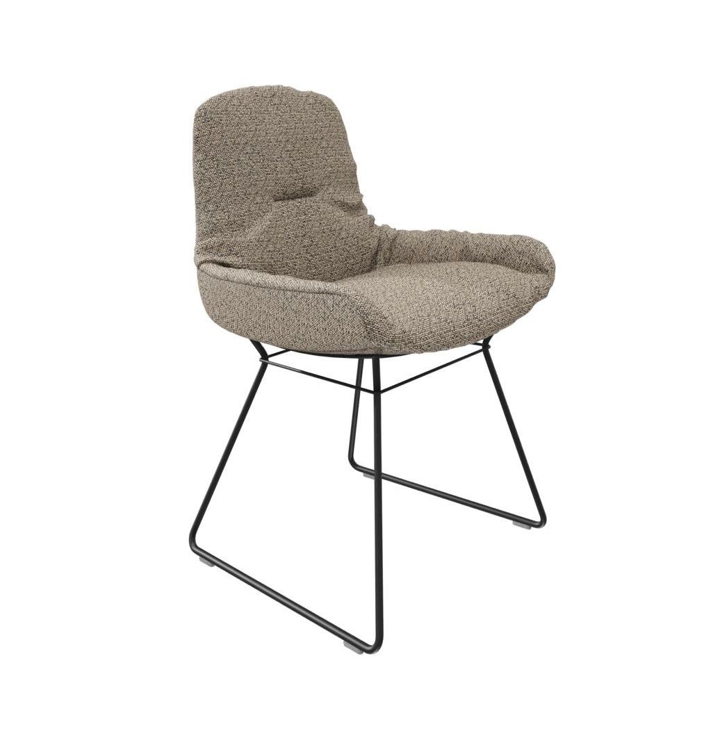 Leya Stuhl mit niedrigen Armlehnen, Stoff Safire, schwarzes Metallgestell, bequemer Polsterstuhl.