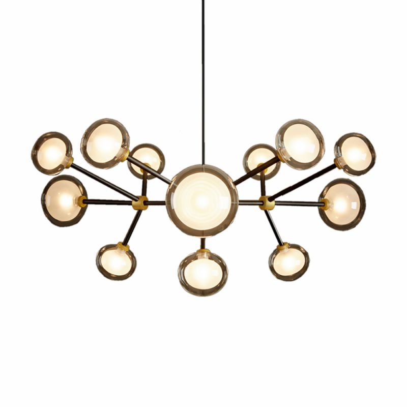 Nabila Pendelleuchte: Moderne Hängelampe mit schwarzen Armen und leuchtenden Glaskugeln für stilvolle Beleuchtung.