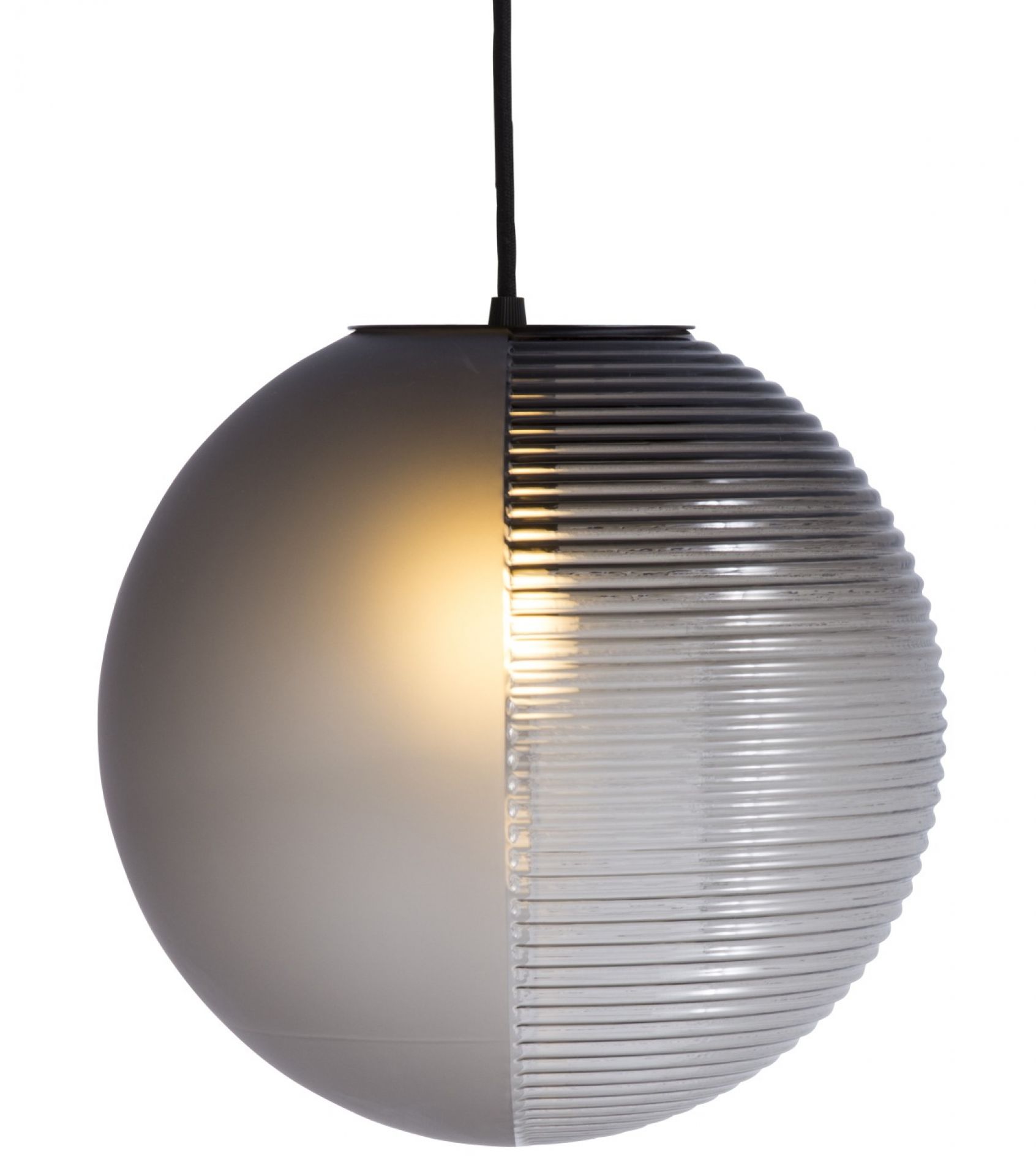 Stellar Pendelleuchte von Pulpo, rauchgraues Glas, halbkugelförmig, moderne Hängeleuchte für Wohnzimmer und Esszimmer.