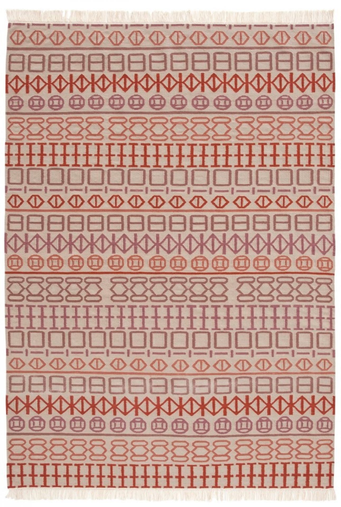 Kilim Teppich mit geometrischen Mustern in Rot- und Lilatönen, GAN Teppich.