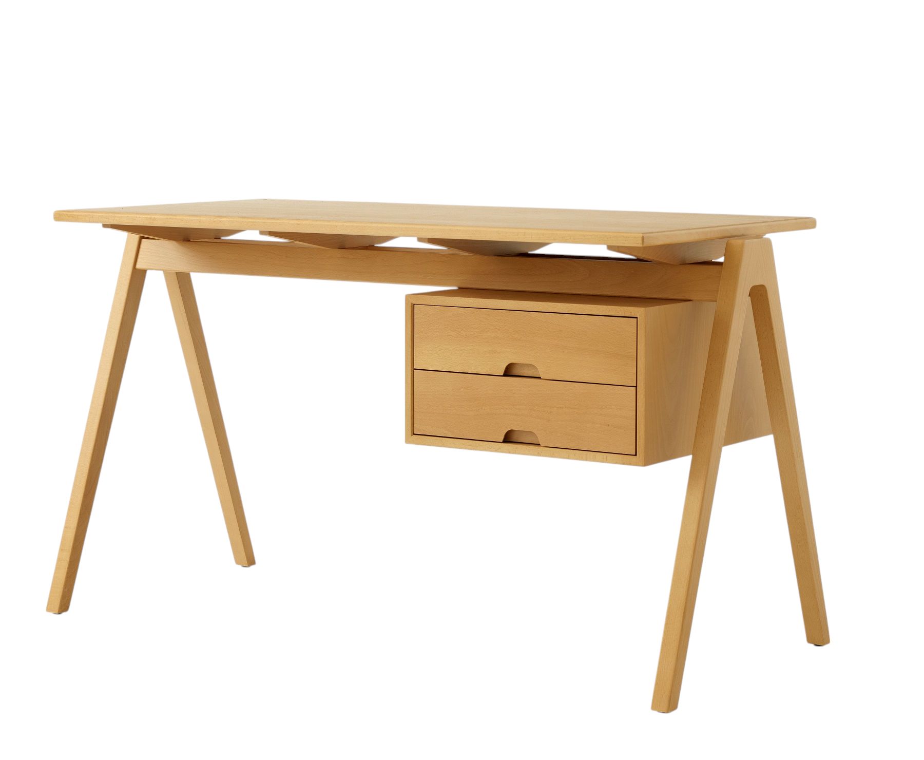 AndTradition Daystak Tisch aus hellem Holz mit zwei Schubladen für Büro und Arbeitszimmer.