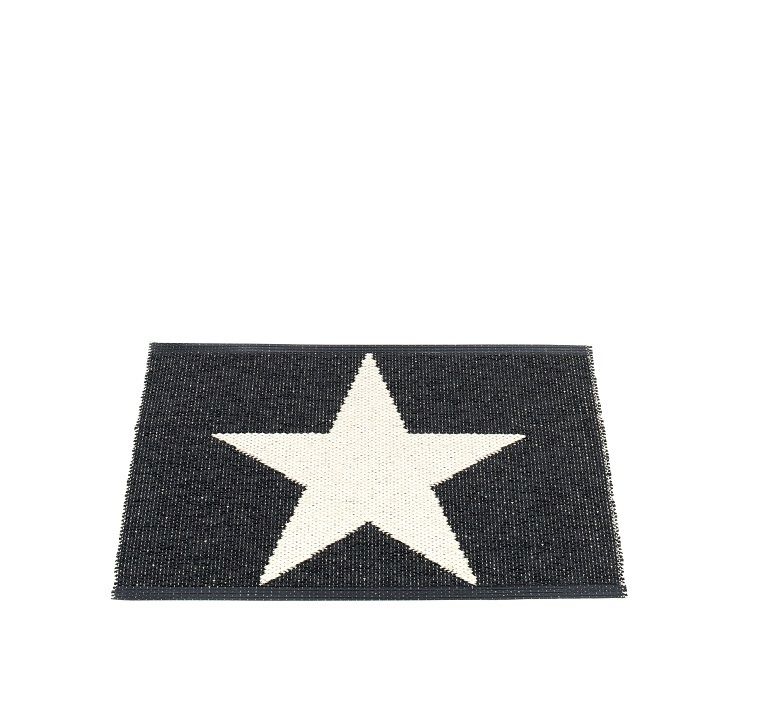 Viggo One Pappelina Kunststoffteppich 70x50 cm, schwarzer Teppich mit großem weißen Stern, Fußmatte für Innen.