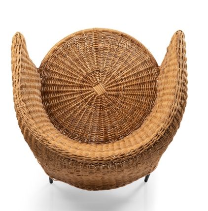 Caribe Natural Dining Chair: Outdoor Stuhl aus Rattan, Draufsicht. Gartenmöbel mit schwarzem Gestell.