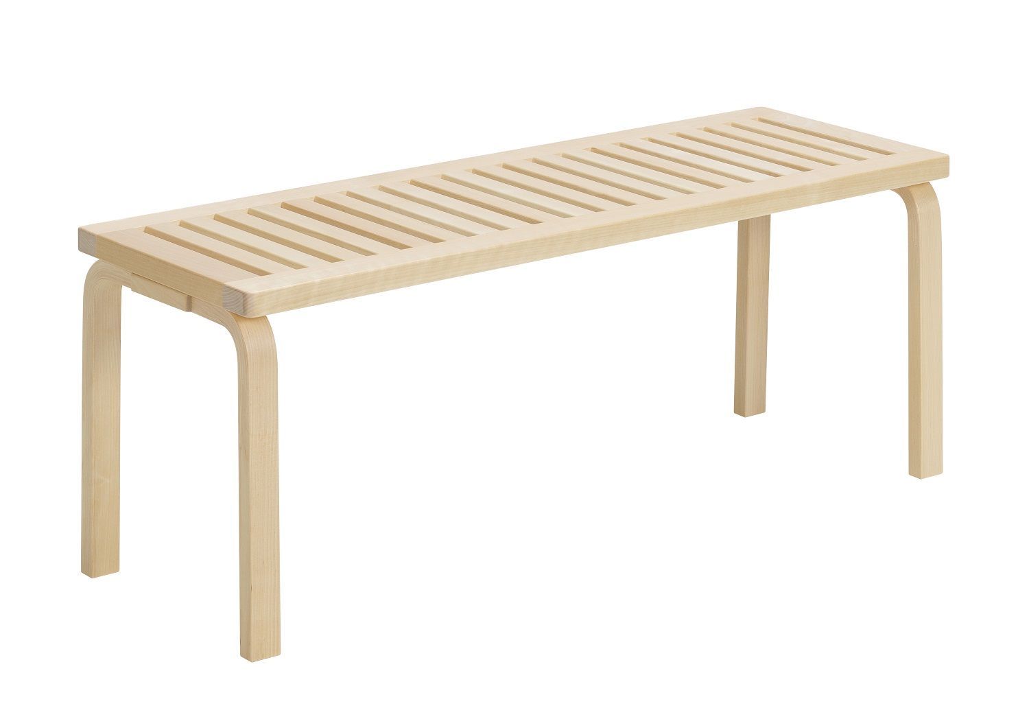 Artek Bank 153A aus hellem Birkenholz mit Lattenrost-Sitzfläche für den Innenbereich.