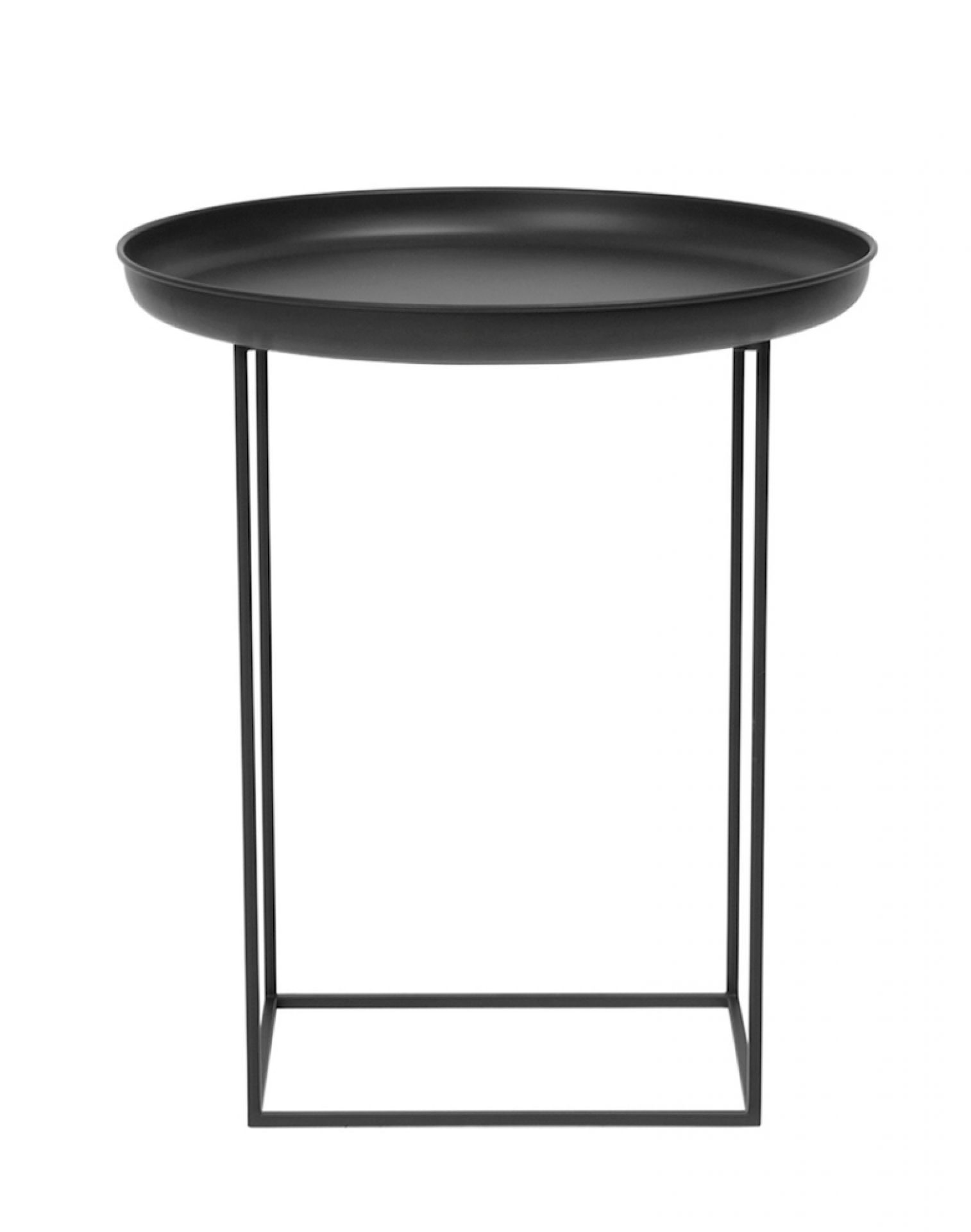 Schwarzer Duke Small Side Table Beistelltisch von Norr11 mit runder Tischplatte und filigranem Metallgestell.