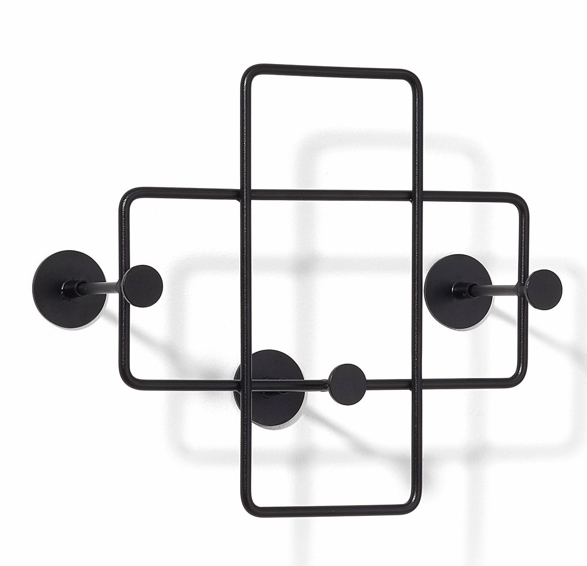 Schwarze Bazar Wandgarderobe von Richard Lampert, kleine Ausführung mit geometrischem Design und Haken.