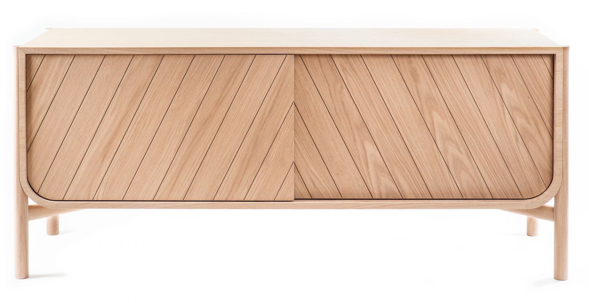 Marius Sideboard aus Eiche natur: Modernes Holz-Sideboard mit Schiebetüren und filigranem Design.