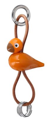 Vogel Rot/Orange Schlüsselanhänger silberfarbenes Metall mit Naturleder Kay Bojesen