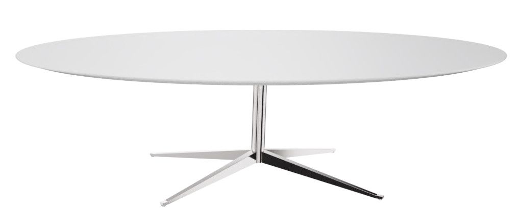 Weißer Florence Oval Table von Knoll International mit verchromtem Fuß und modernem Design.