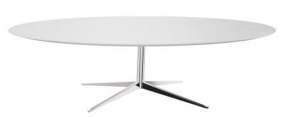 Weißer Florence Oval Table von Knoll International mit verchromtem Fuß und modernem Design.