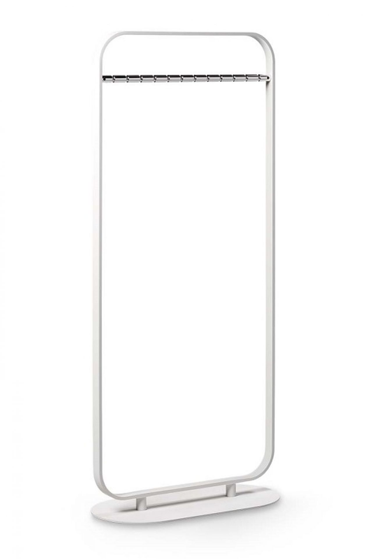 Weiße Focus Standgarderobe von Cascando mit minimalistischem Design und Kleiderbügeln für Büro und Zuhause.