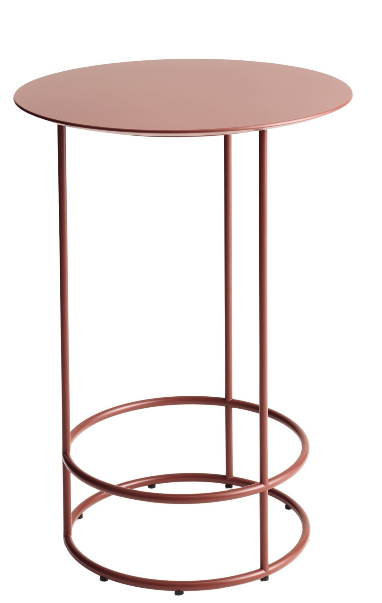 Drop Stehtisch von Cor, runder Beistelltisch aus Metall in Kupfer-Braun, modernes Möbeldesign.