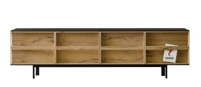 Ramblas Sideboard Large in Schwarz und Vintage Eiche von Miniforms mit offenen Fächern.