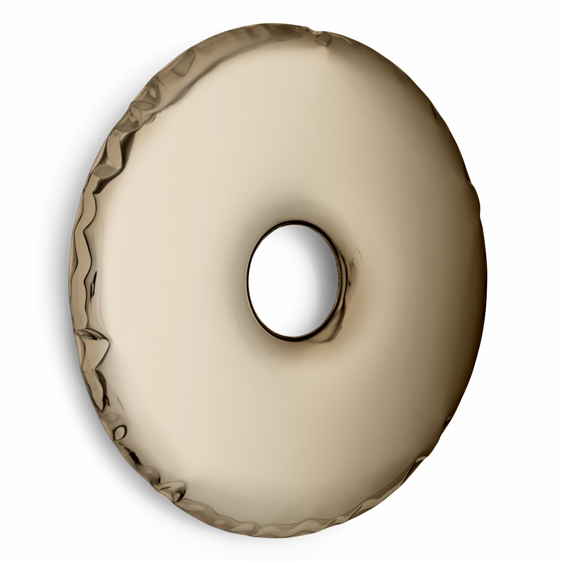 Rondo Spiegel Aurum Gold Zieta: Runder, goldfarbener Design-Spiegel mit Loch in der Mitte.