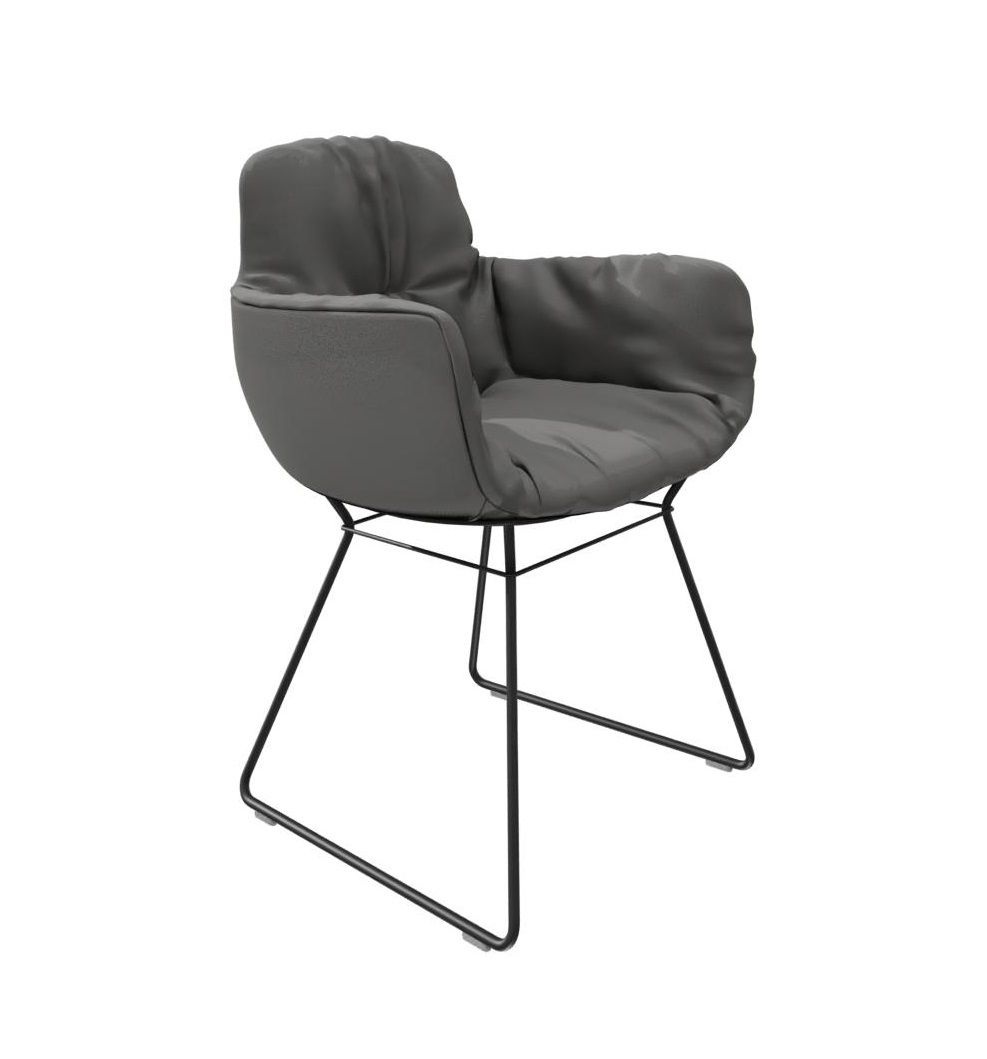 Leya Stuhl mit hoher Armlehne, Leder Sahara, Designstuhl mit schwarzem Drahtgestell.