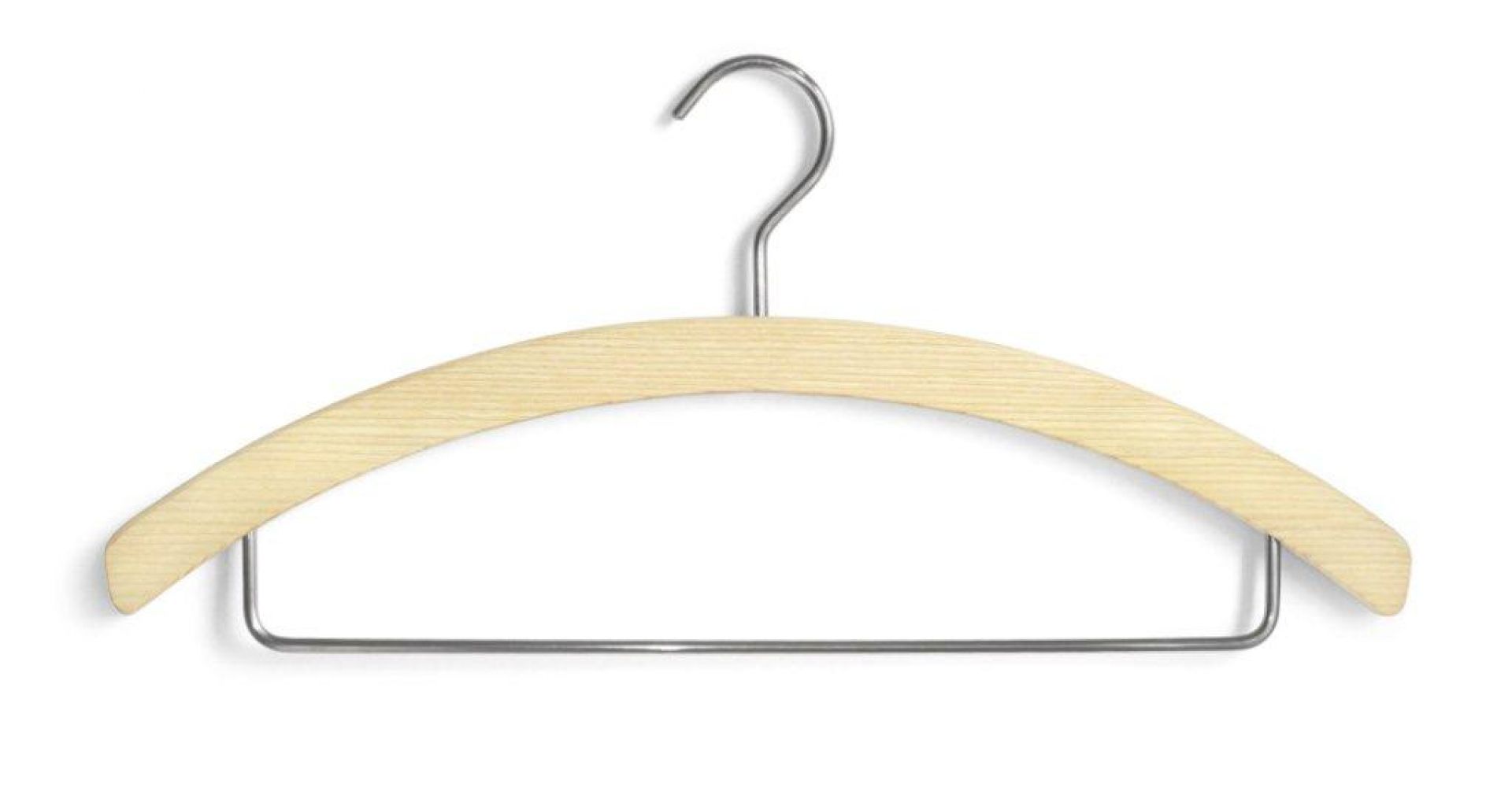 Barny Kleiderbügel: Helle Holz Kleiderbügel mit Metallhaken und Hosensteg für die Garderobe.