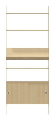 Wohnzimmer KONFIGURATIONEN L4 String Furniture Regalsystem mit Holzregalen und Schrankelementen in heller Holzoptik.