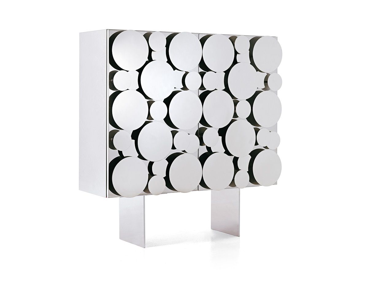 Gagà Schrank von Opinion Ciatti mit runder, moderner Front in Silber. Designerschrank für Wohnzimmer.