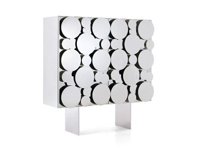 Gagà Schrank von Opinion Ciatti mit runder, moderner Front in Silber. Designerschrank für Wohnzimmer.