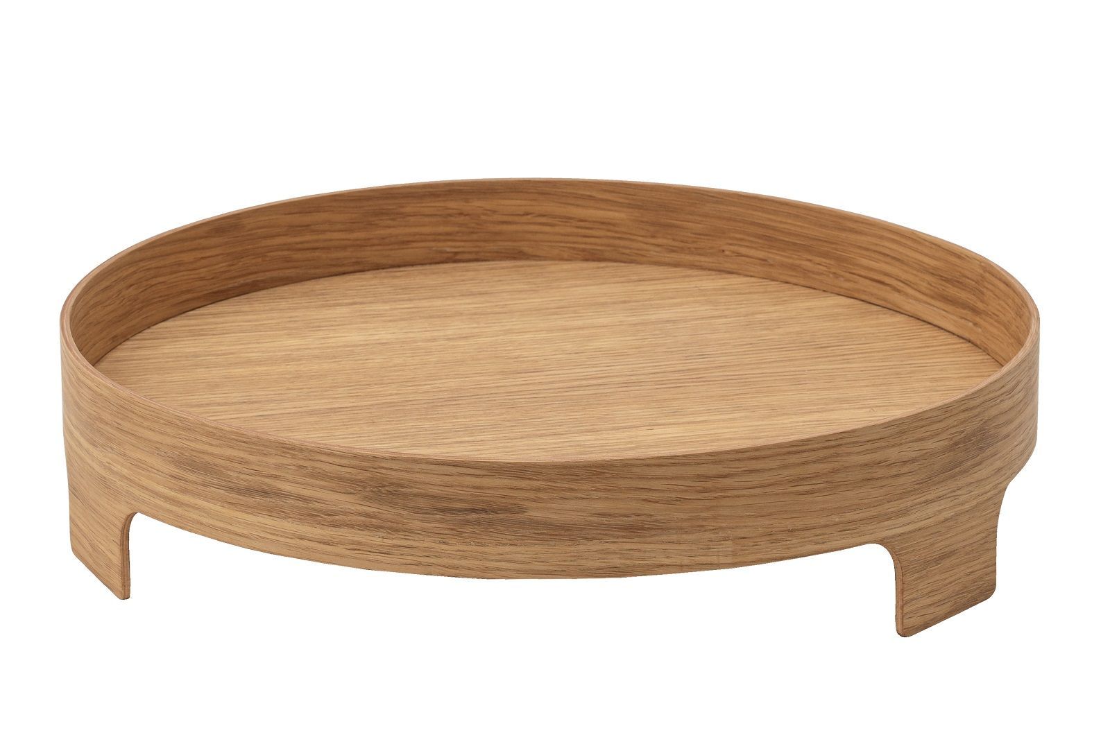 Rundes Bridge Tray Tablett von Design House Stockholm aus hellem Holz. Serviertablett mit Füßen.
