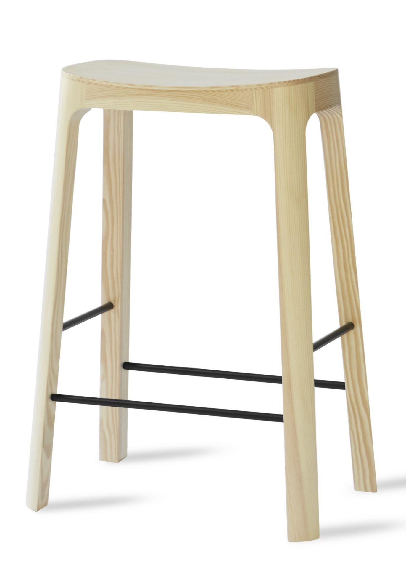 Crofton Barhocker aus hellem Holz mit schwarzer Fußstütze, modernes Design für Küche und Bar.