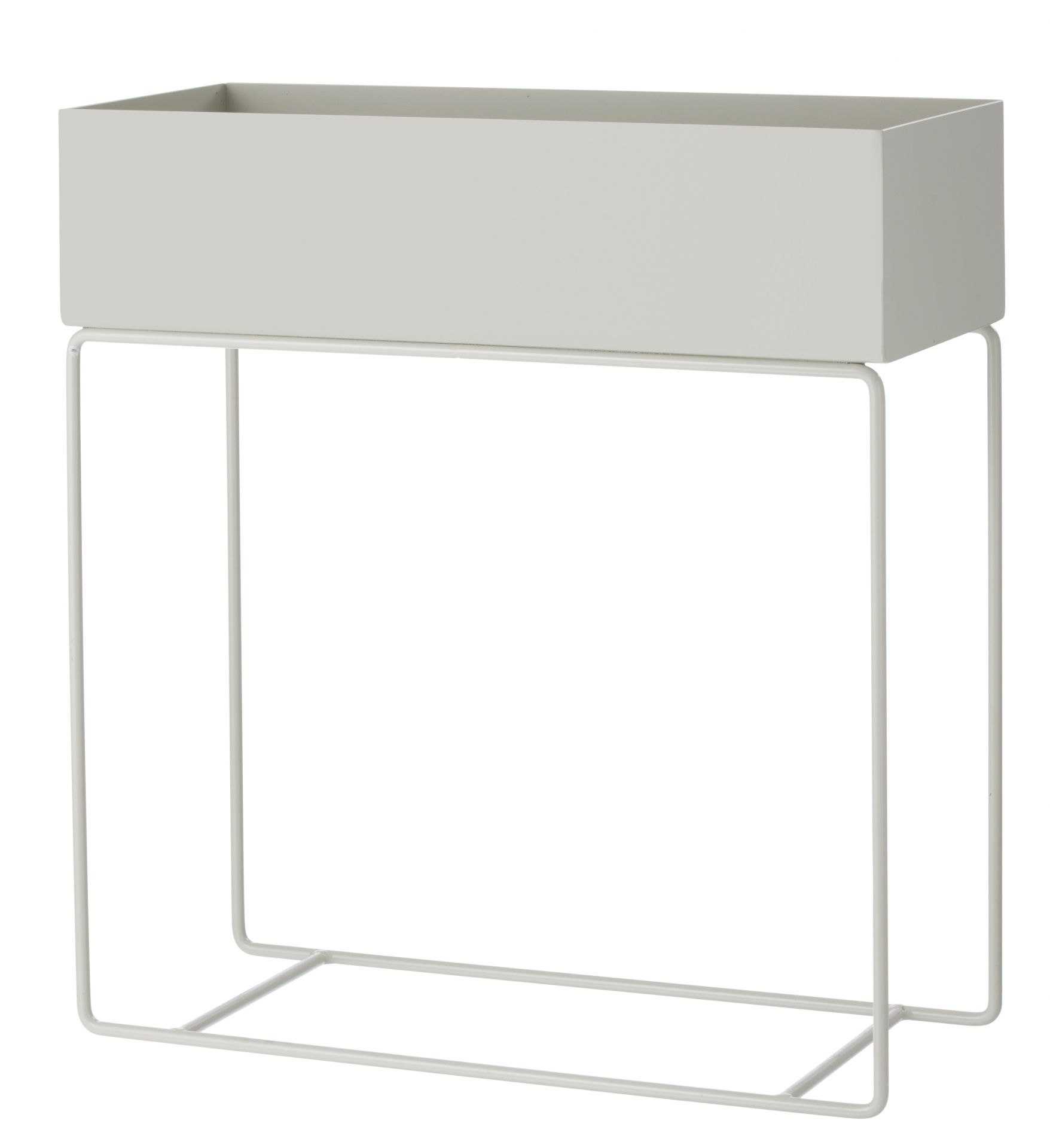 Helle Plant Box auf filigranem Metallgestell. Ideal als Pflanzgefäß oder zur Aufbewahrung.