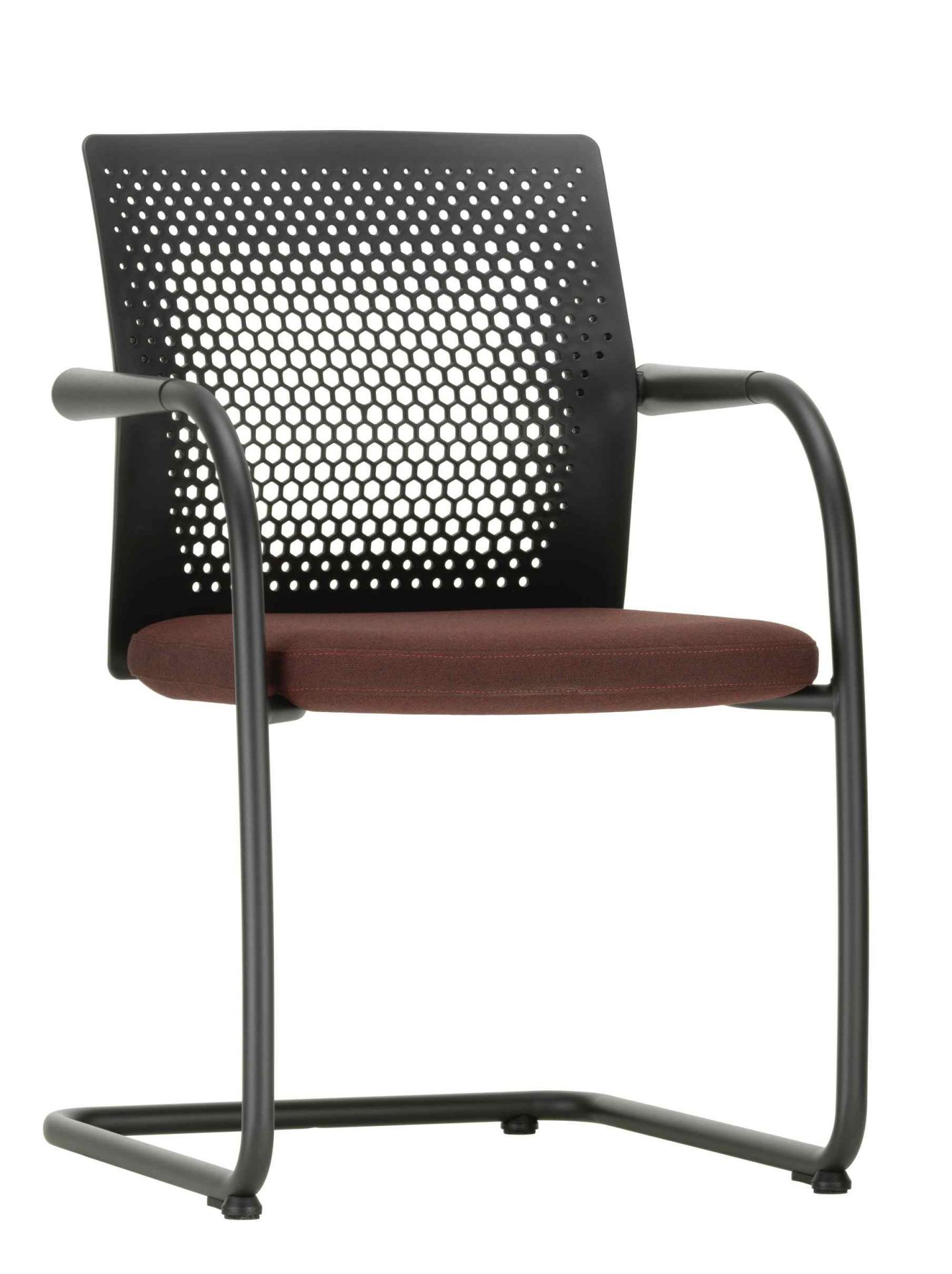 Schwarzer ID Visitor Air Freischwinger von Vitra mit braunem Sitzpolster, ideal für Büro und Konferenzräume.