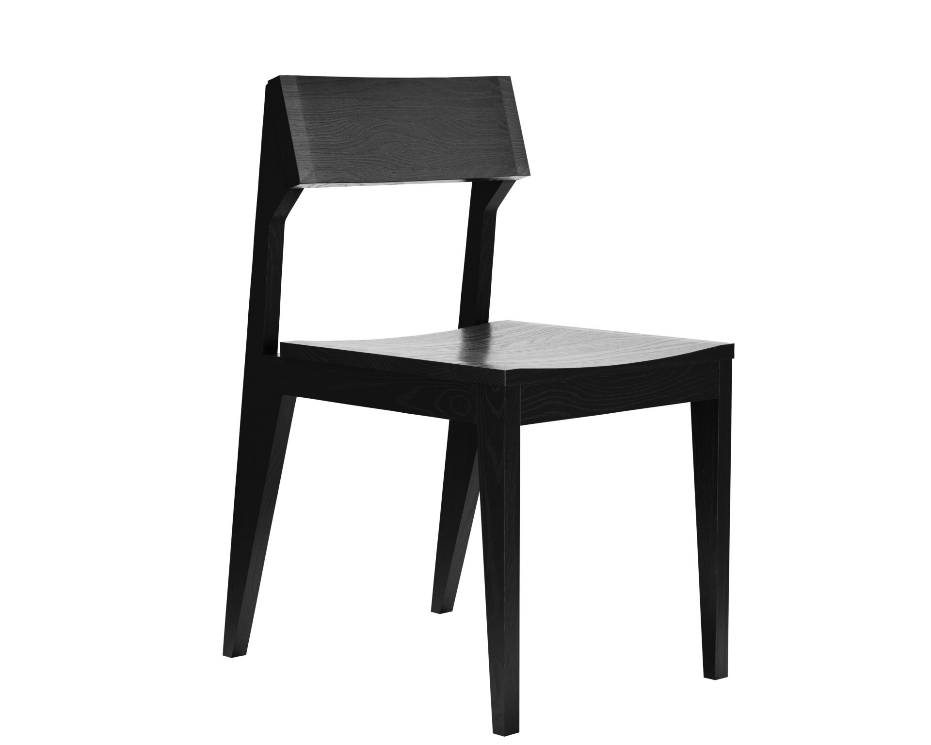 Schwarzer Holzstuhl, Modell Schulz, mit Filzgleitern für schonende Bodennutzung, moderne Sitzmöbel.