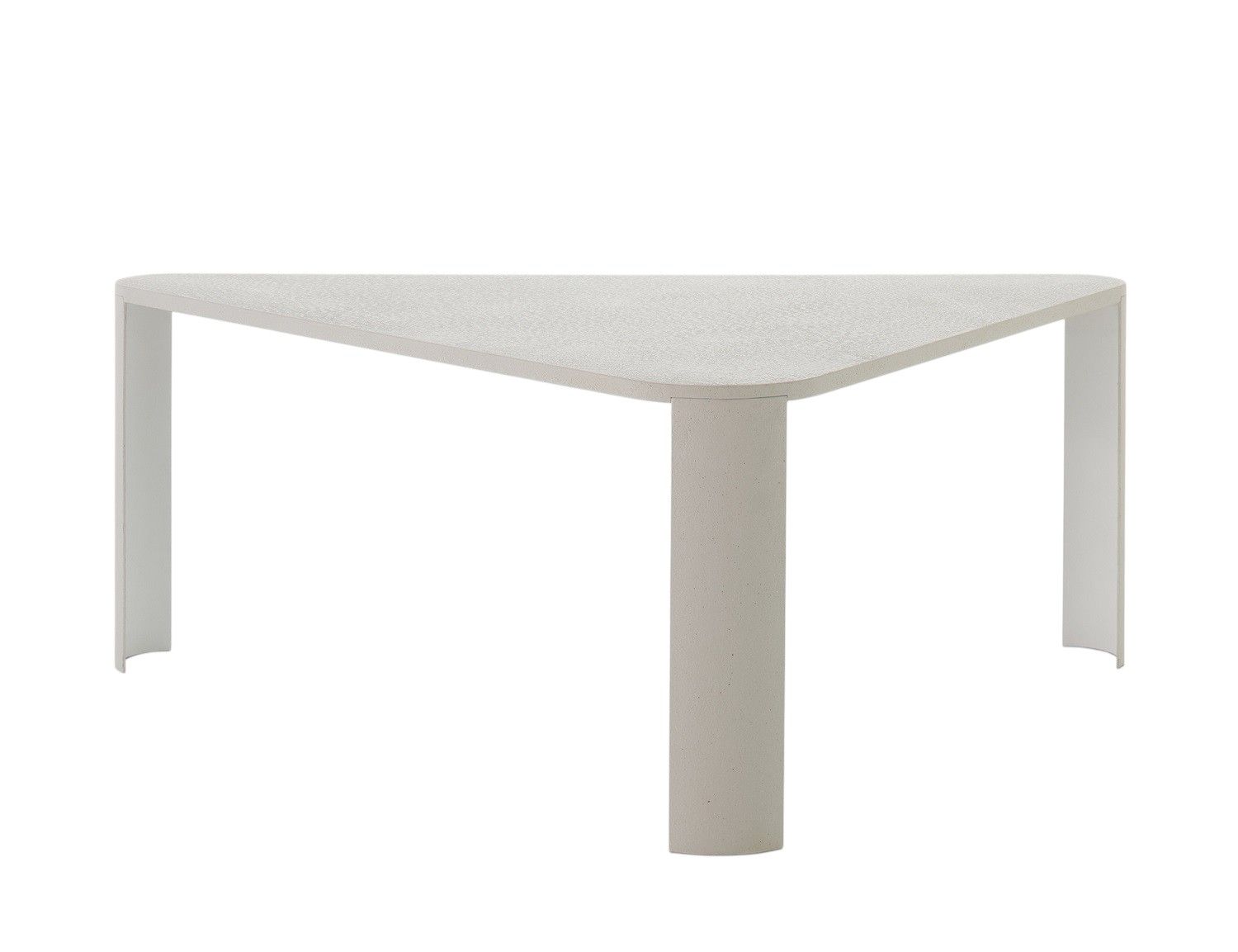 Weißer Bonnet Table Tisch / Esstisch von MDF Italia mit dreieckiger Tischplatte und drei Beinen.