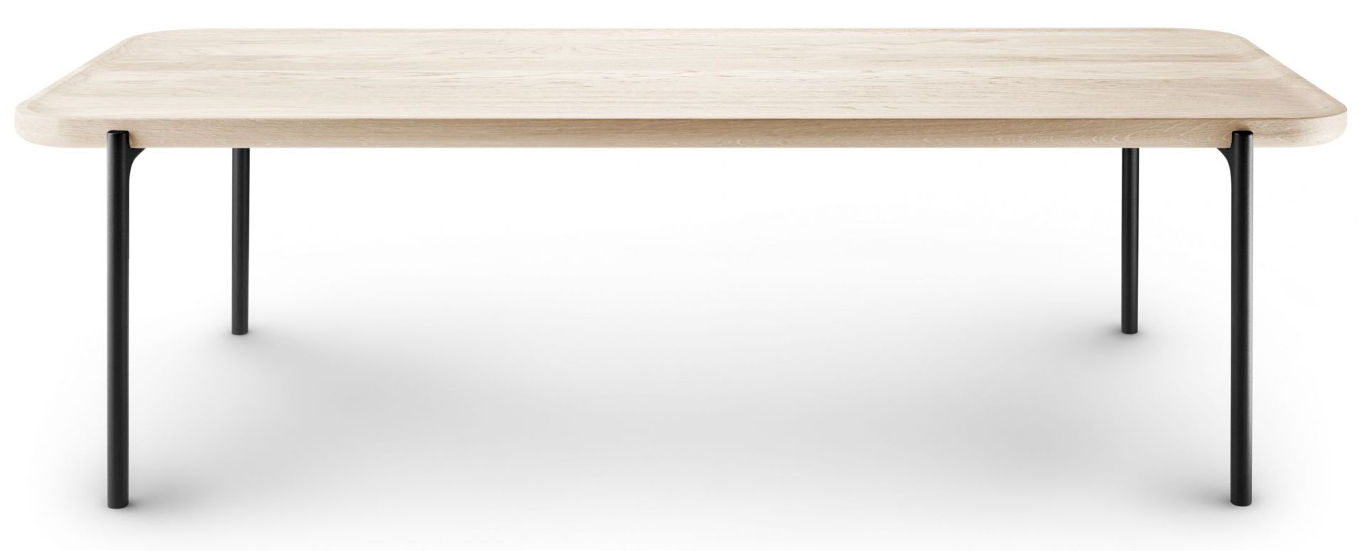 Savoye Tisch mit rechteckiger, weißer Eichenplatte und schwarzen Metallbeinen von Eva Solo.