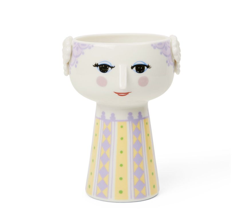 Eva Vase H15cm Lavendel von Bjørn Wiinblad: Keramikvase mit Gesicht und lavendelfarbenem Muster. Dekorative Blumenvase für Zuhause.