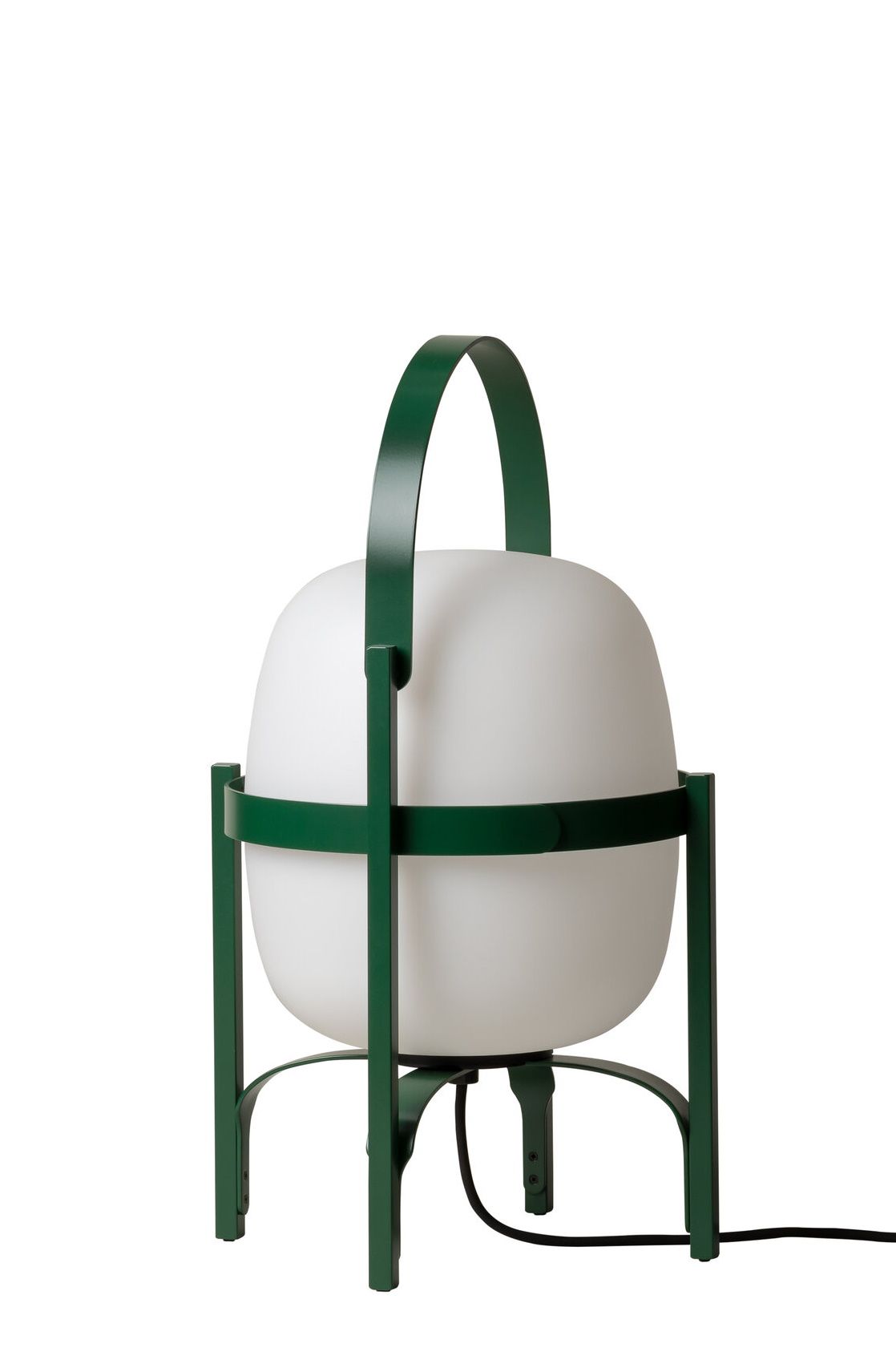 Cesta Outdoor Tischleuchte in English Green von Santa & Cole, moderne Gartenleuchte mit Tragegriff.