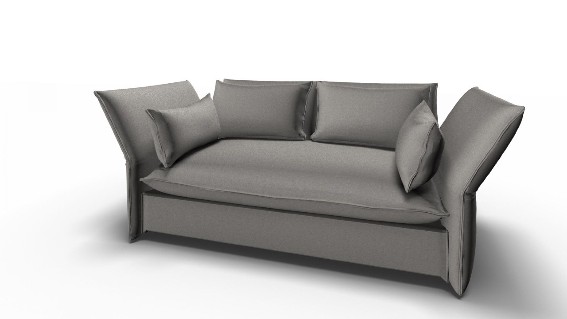Silbergraues Mariposa Sofa von Vitra, ein moderner 2-Sitzer mit weichen Kissen und verstellbaren Seitenteilen.