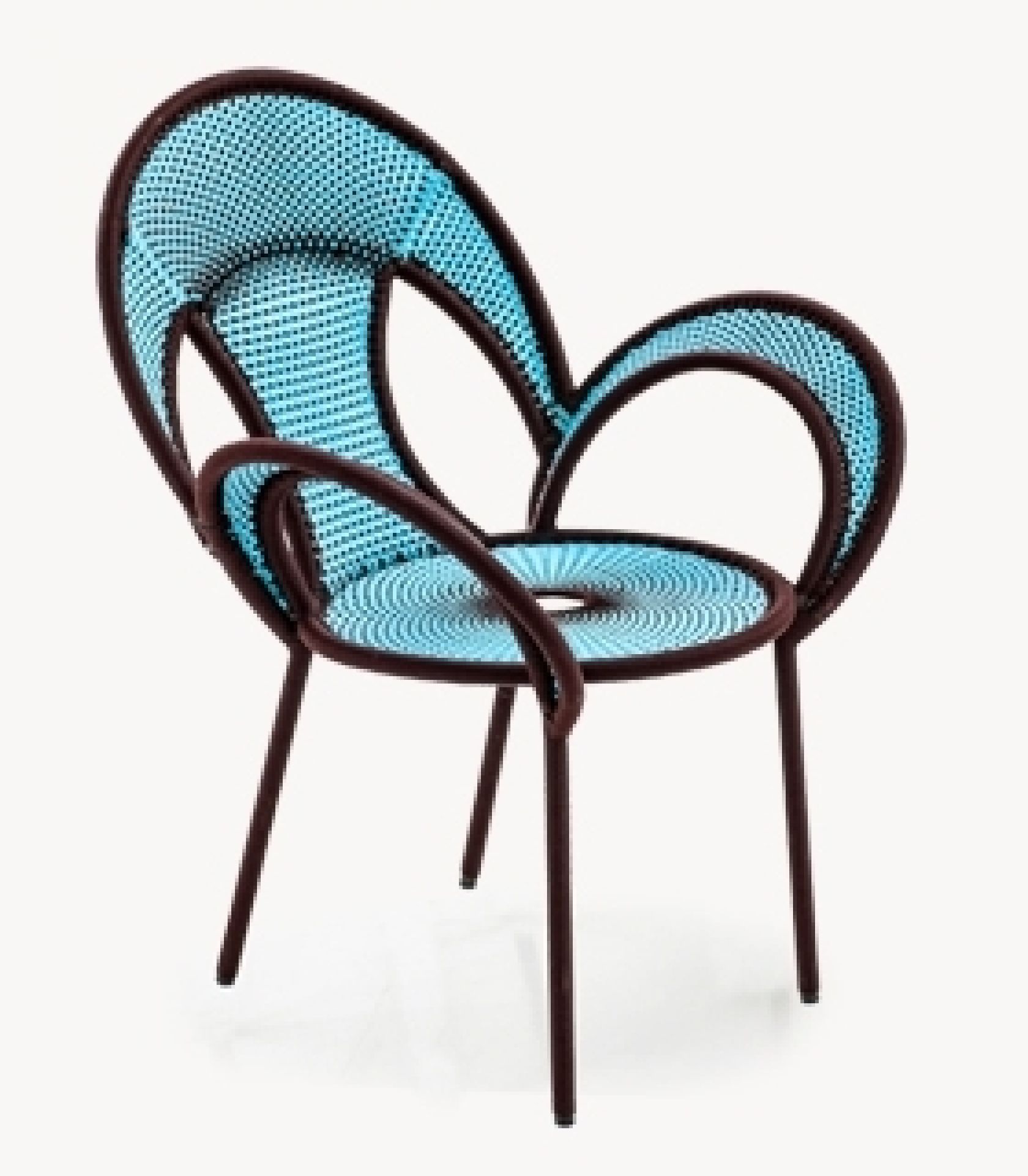 Türkis-brauner Banjooli Sessel von Moroso: Design Gartenstuhl für Terrasse und Wohnbereich.