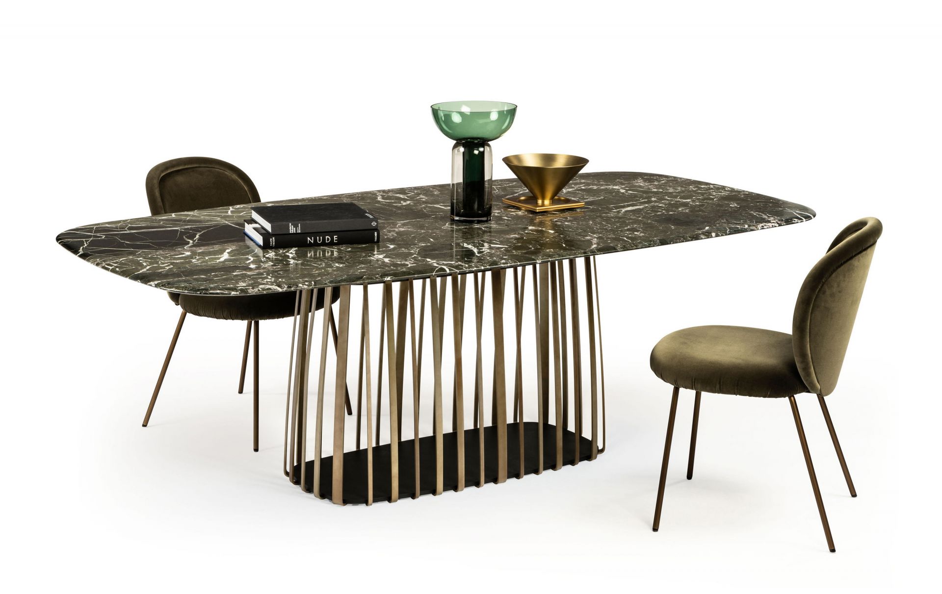 BC 07 Basket Tisch mit Steinplatte und Messinggestell, Janua Design Esstisch.