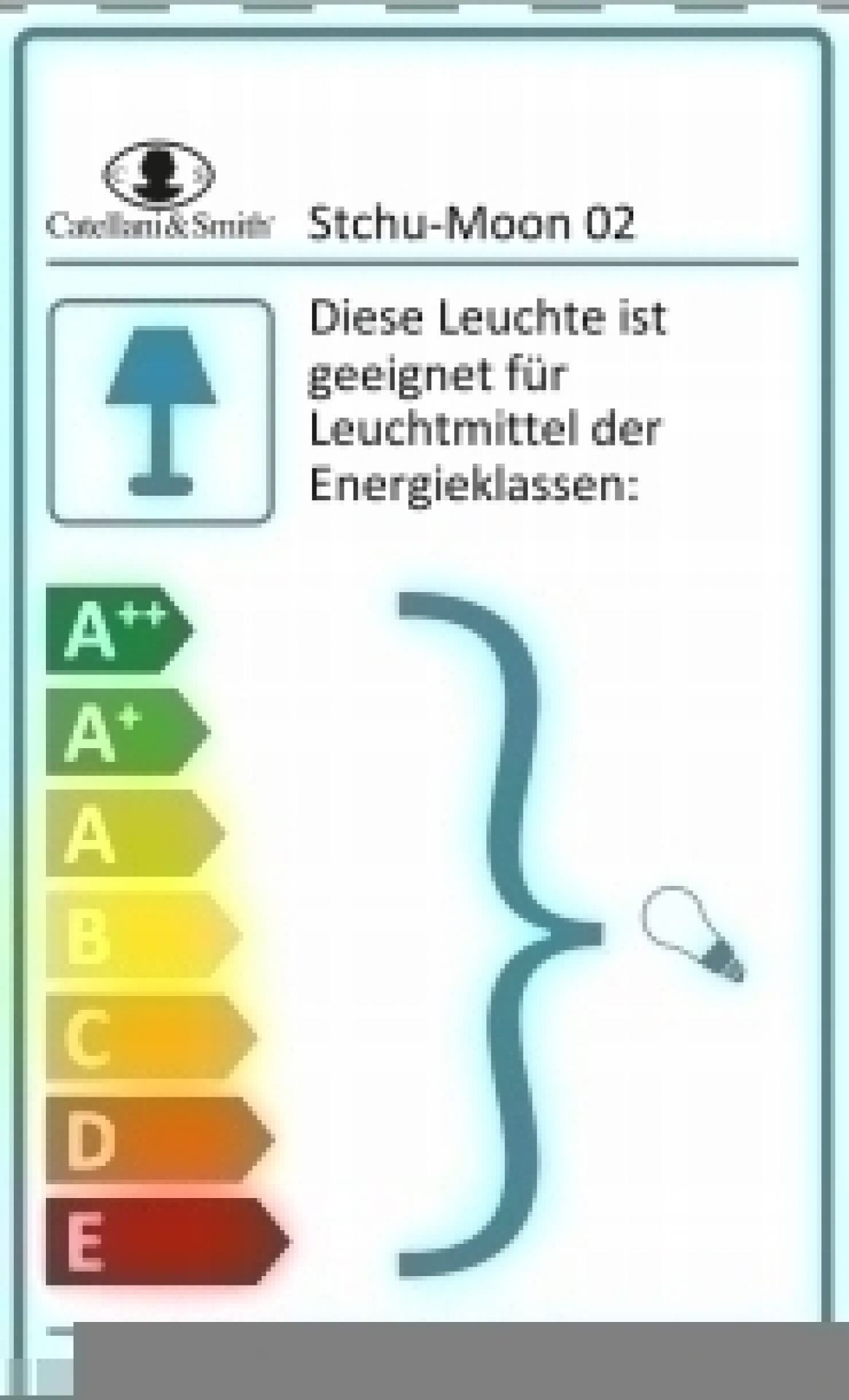 Energieeffizienzlabel der Stchu-Moon 02 Hängeleuchte von Catellani & Smith. Informationen zu geeigneten Leuchtmitteln.