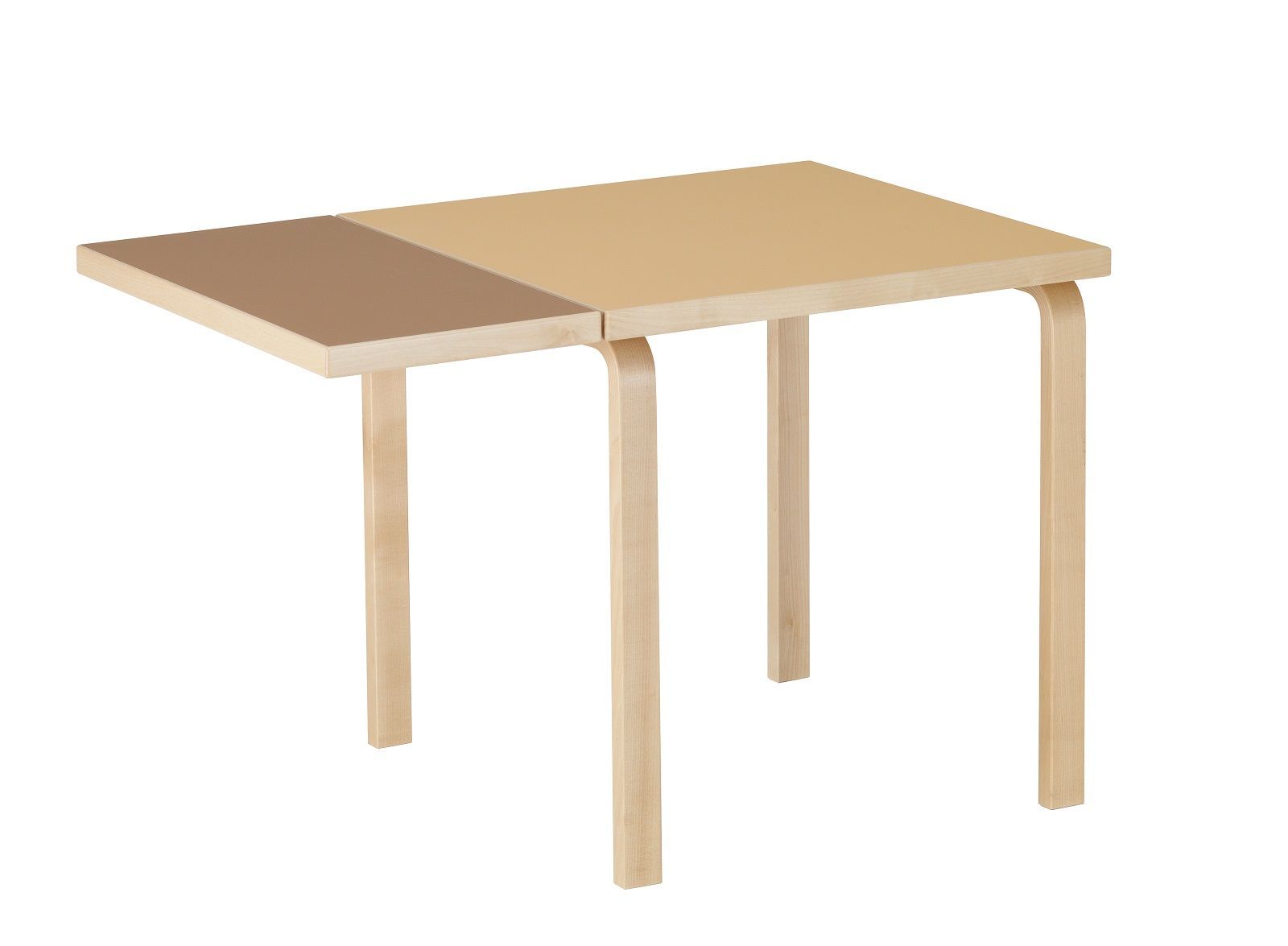 Aalto Klapptisch von Artek, Tischplatte teilweise hochgeklappt, helles Holz, modernes Design.