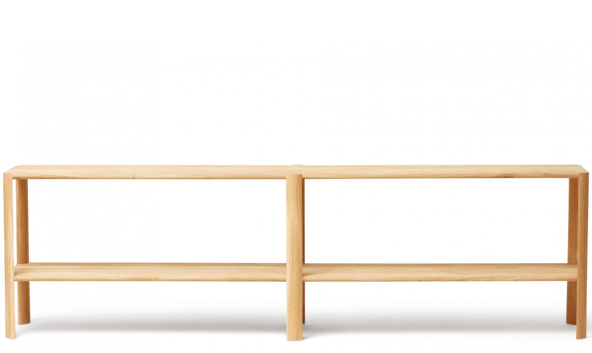 Leaf Regal 2x2 von Form & Refine: Modernes, geöltes Eichenregal mit zwei Ebenen.