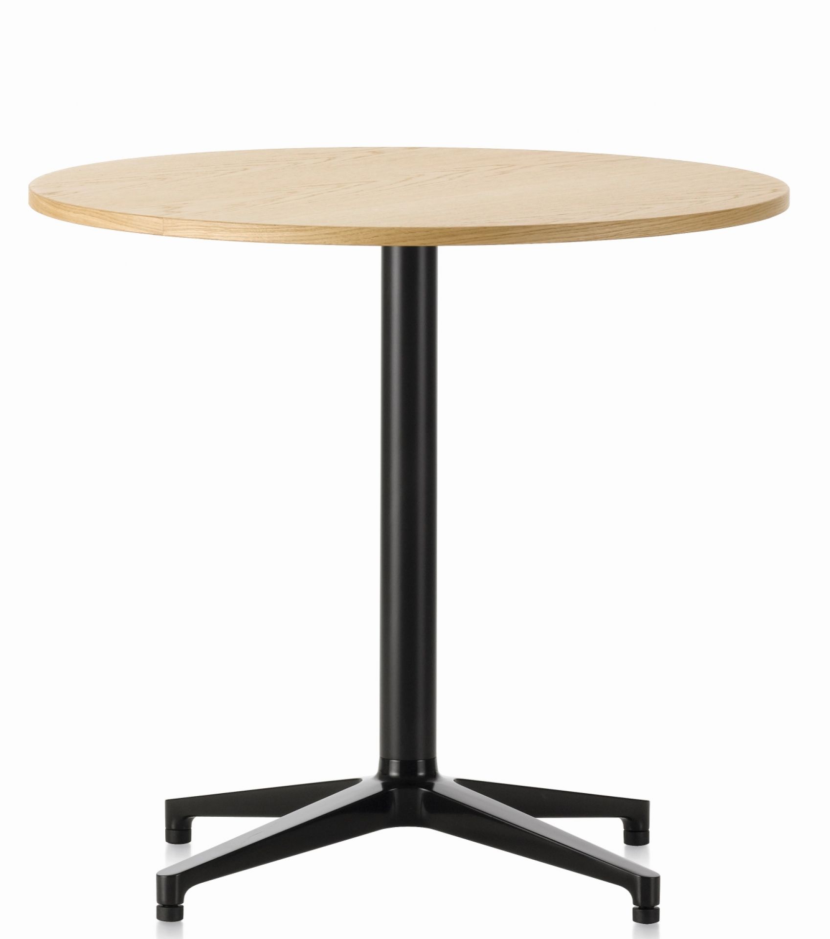 Runder Bistro Table Tisch von Vitra mit hellem Holz und schwarzem Fuß.