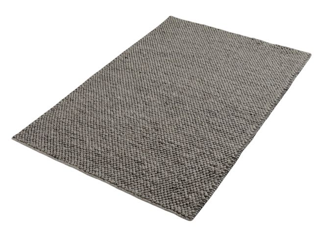 Nahaufnahme des grauen Tact Rug Teppichs von Woud, Größe 170x240 cm, für Wohnzimmer und Schlafzimmer.