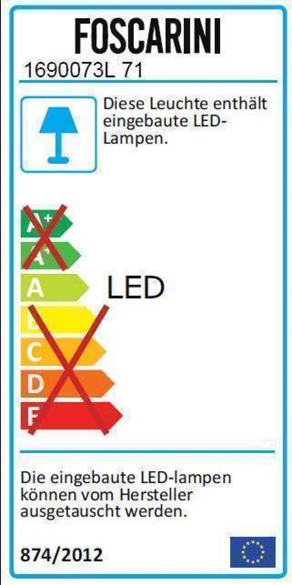 Energieeffizienzlabel der Foscarini Allegro Assai Deckenleuchte mit LED-Lampen, Energieklasse A.