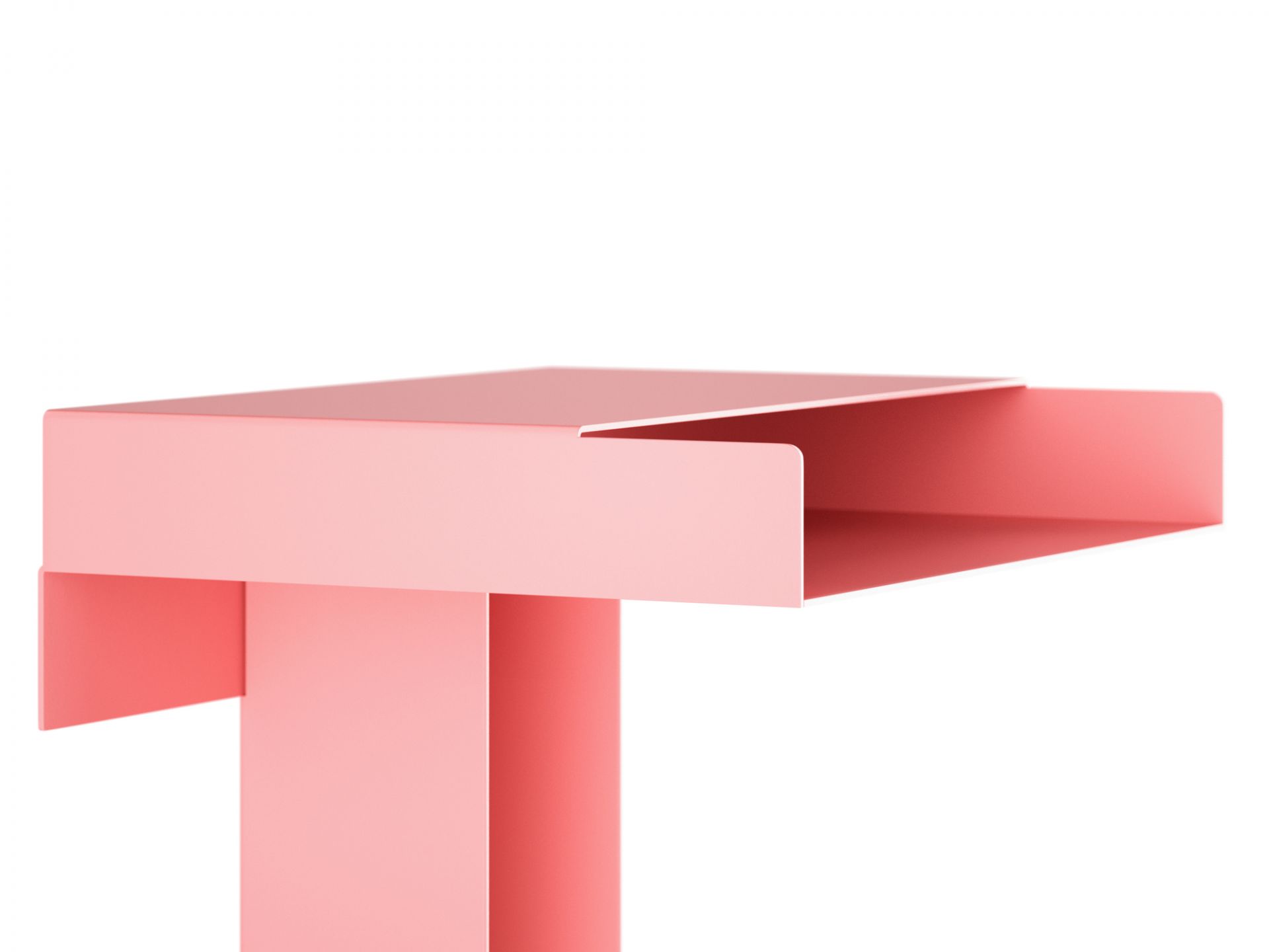 Nahaufnahme des rosafarbenen New Tendency Meta Side Table Beistelltisches, modernes Designmöbel.