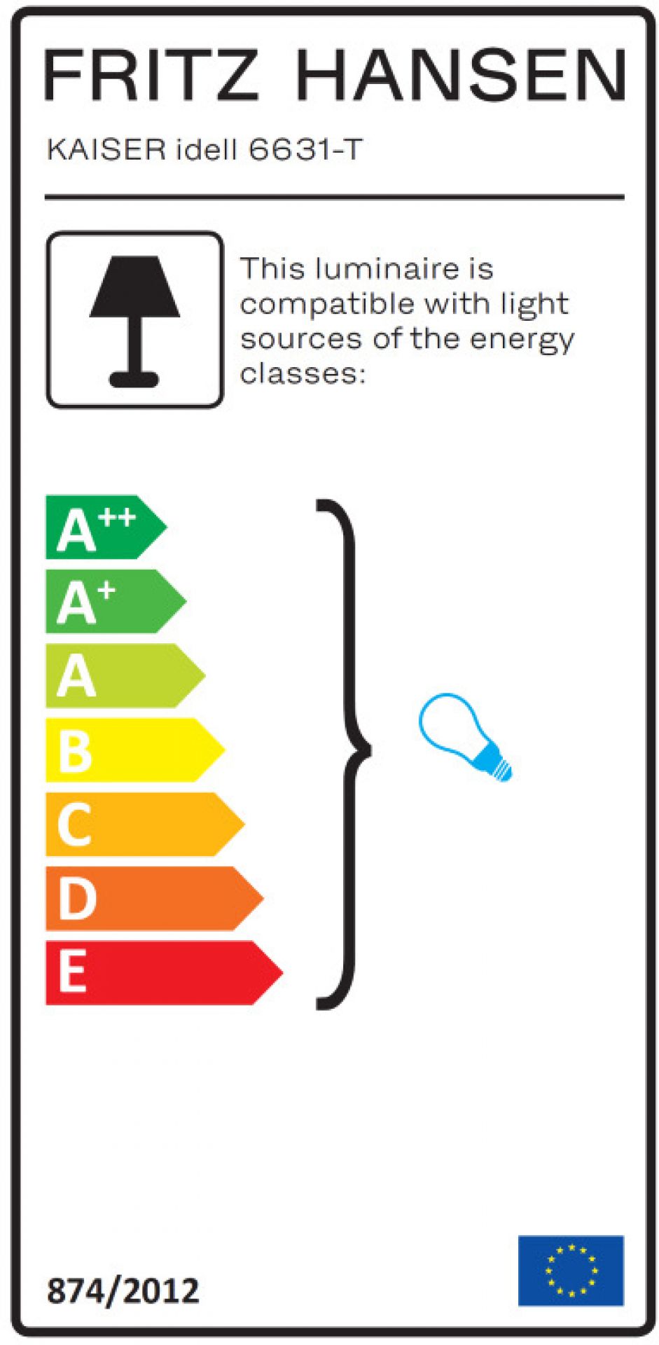 Energieeffizienzlabel für Kaiser idell 6631-T Tischleuchte von Fritz Hansen mit Energieklassen A++ bis E.