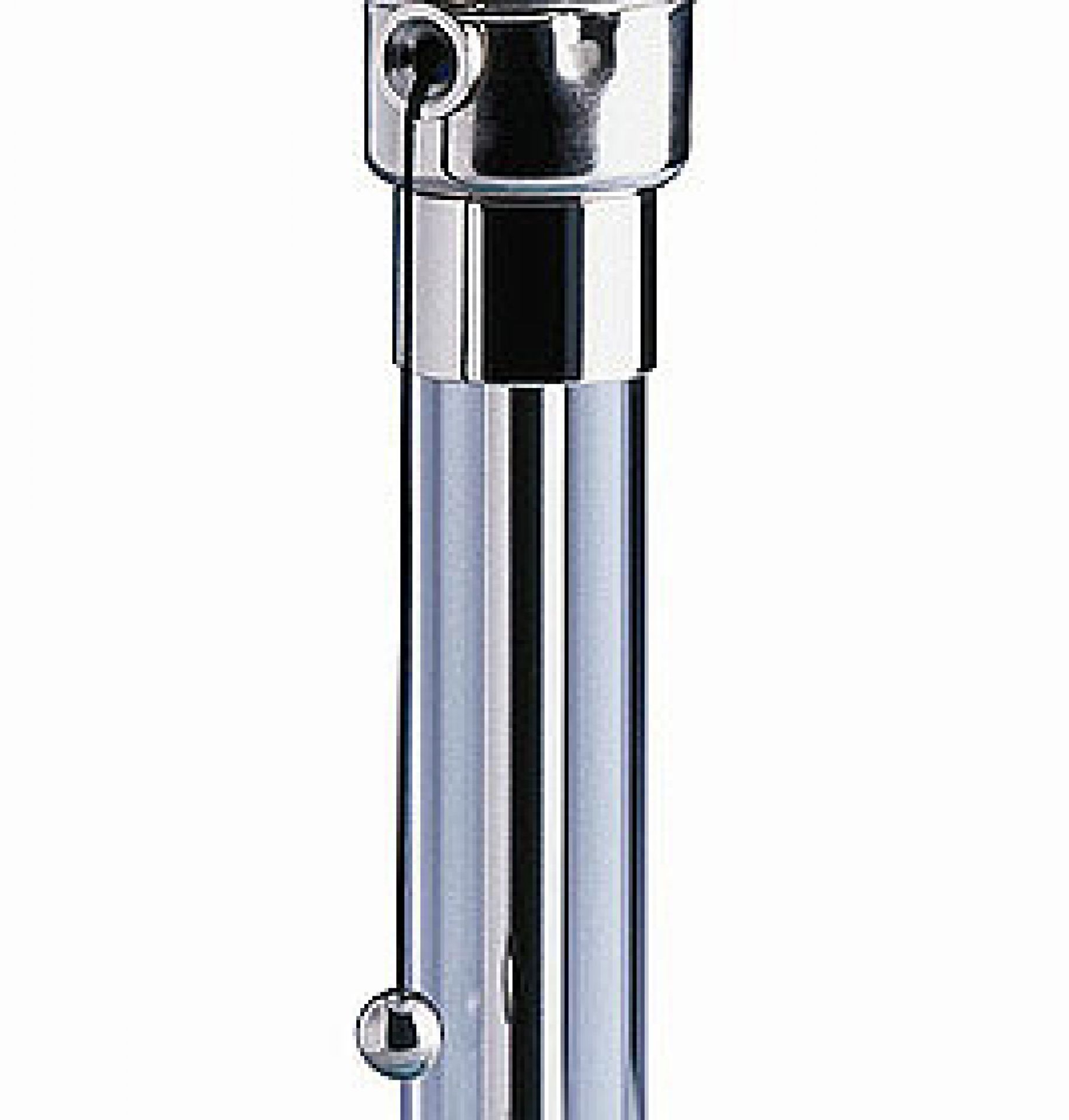 Glasrohr Ersatzteil für WG 24 Leuchte: Detailaufnahme des transparenten Glasrohrs mit Chrom-Elementen. Passend für Wagenfeld Lampe.