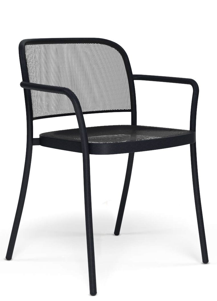 Schwarzer Café Armchair von Emu, ein moderner Outdoor Stuhl mit Armlehnen und Netzstruktur.