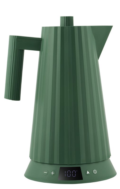 Grüner Alessi Plissé Wasserkocher mit Temperaturanzeige und gerippter Oberfläche für die Küche.