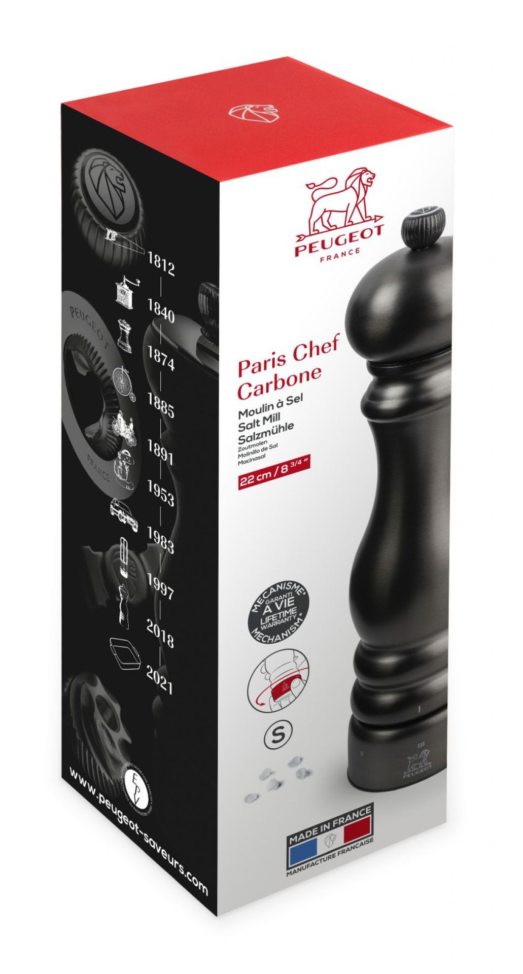 Produktfoto: Peugeot Paris Chef Carbon Salzmühle, 22 cm, aus edlem Carbonstahl, für Gourmet-Salz.