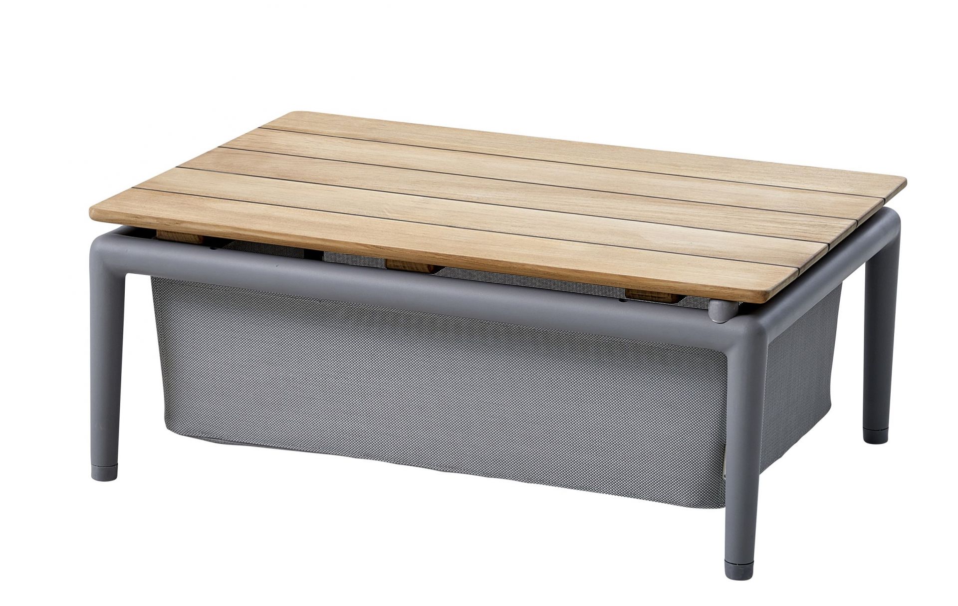 Conic Outdoor Box Tisch hellgrau von Cane-Line mit Teakholzplatte und Stauraum. Gartentisch für Terrasse.
