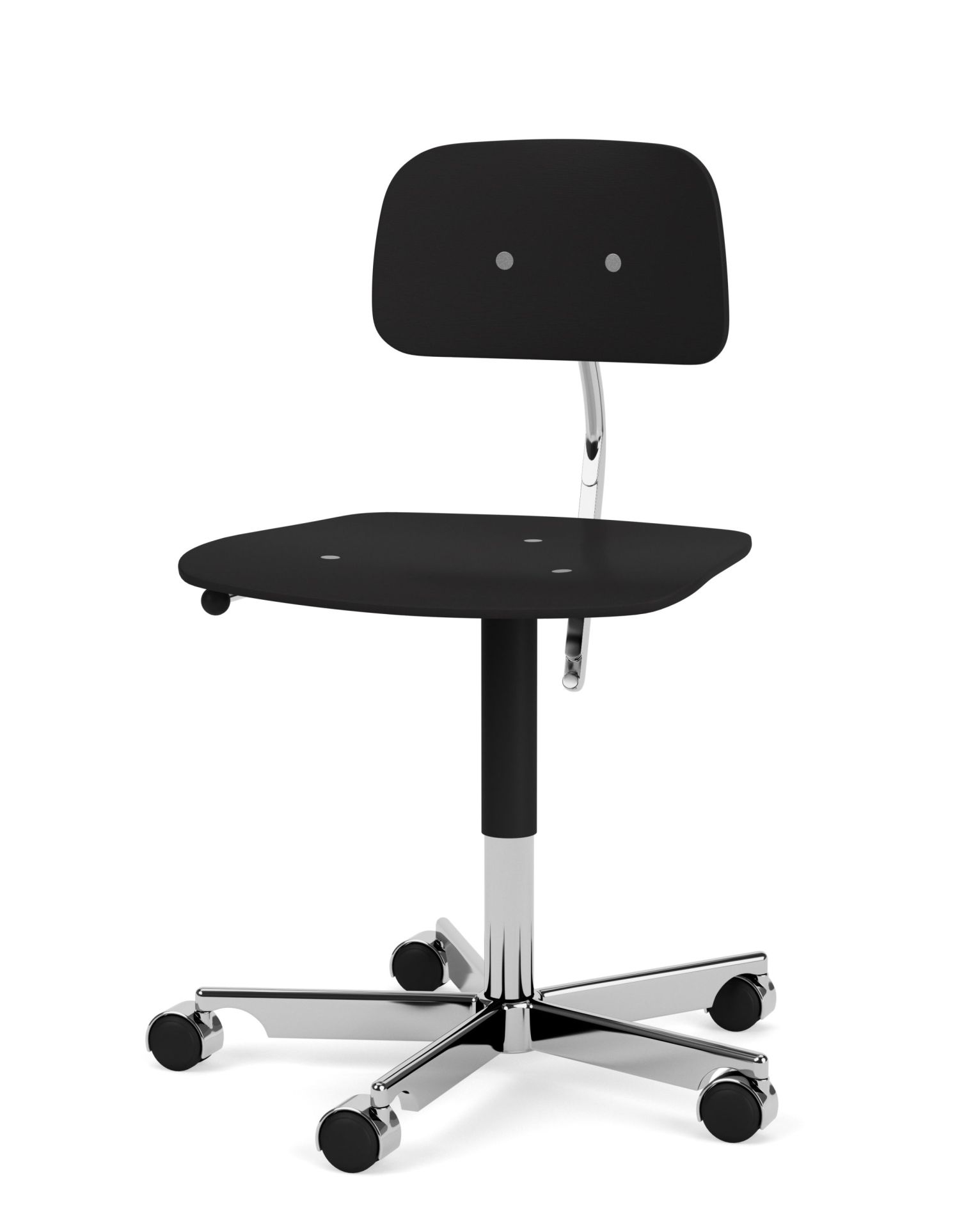 Schwarzer Kevi Bürostuhl E2533 mit Rollen und verchromtem Gestell, ideal für Büro und Homeoffice.