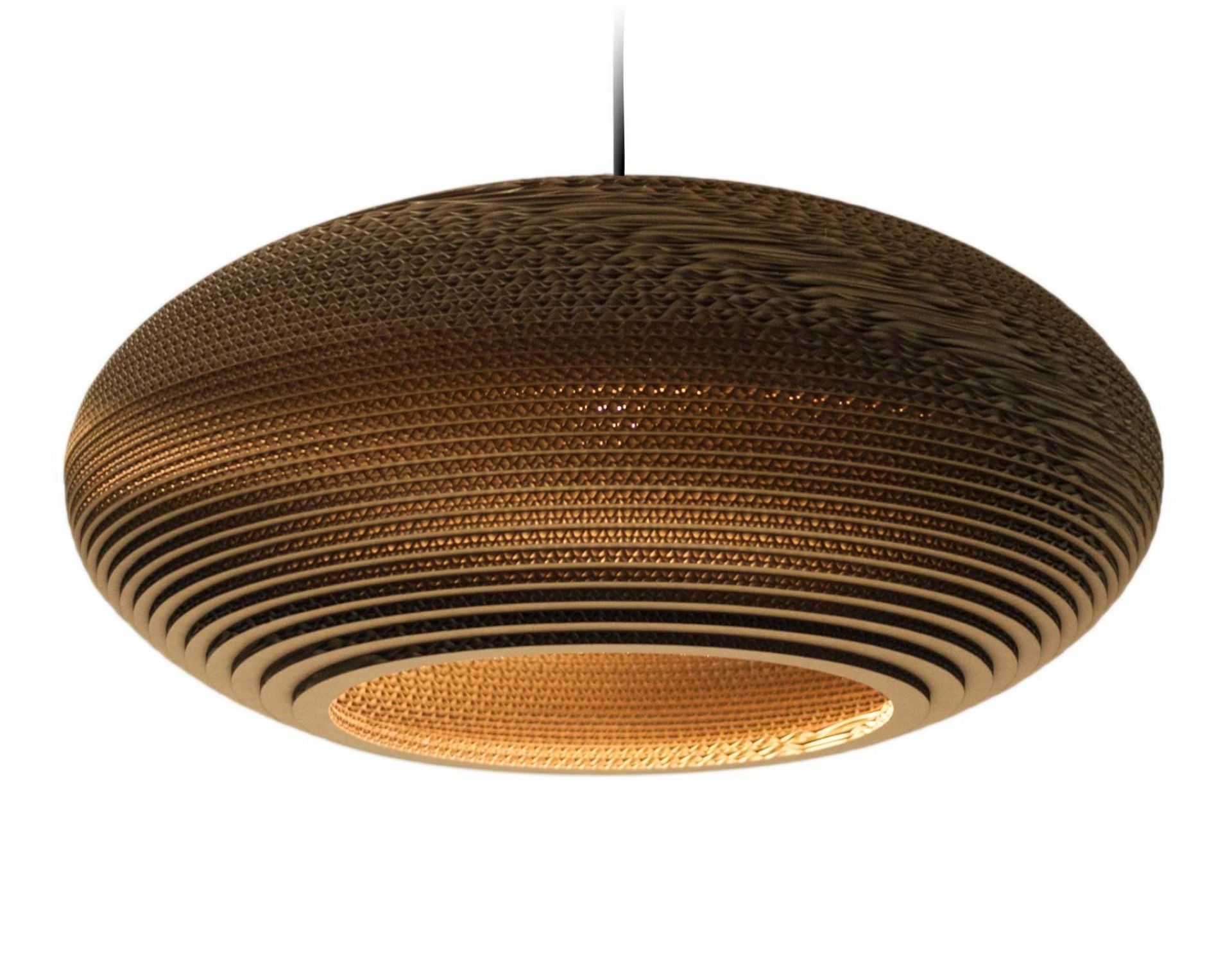 Disc24 Graypants Scraplights Hängeleuchte aus recycelter Pappe, braune Designerlampe für Wohnzimmer und Essbereich.